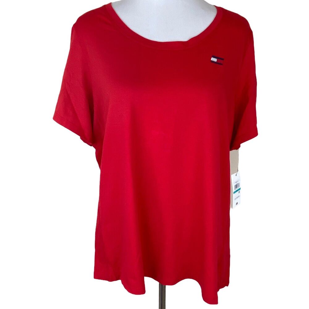 Tommy Hilfiger Plus Size Logo Tab T-Shirt 0X Red Short Sleeve Scoop Neck Top New